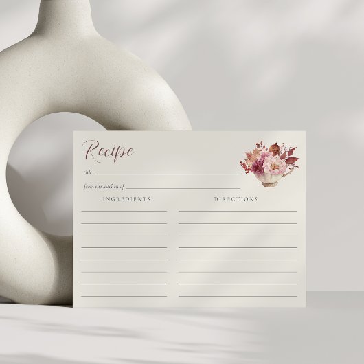 秋フローラティーカップブライダルシャワーレシピカード ポストカード