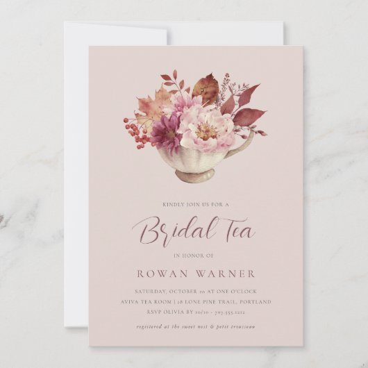秋フローラティーカップ秋ブライダルシャワーティー 招待状 (正面)
