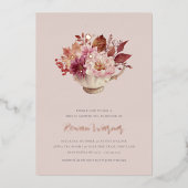 秋フローラティーカップ秋ブライダルシャワーティー 箔招待状 (正面)