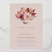 秋フローラティーカップ秋ブライダルシャワーティー 箔招待状 (正面)