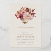 秋フローラティーカップ秋ブライダルシャワーティー 箔招待状 (正面)