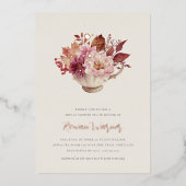 秋フローラティーカップ秋ブライダルシャワーティー 箔招待状 (正面)