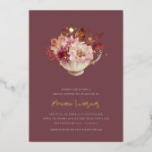 秋フローラティーカップ秋ブライダルシャワーティー 箔招待状 (正面)