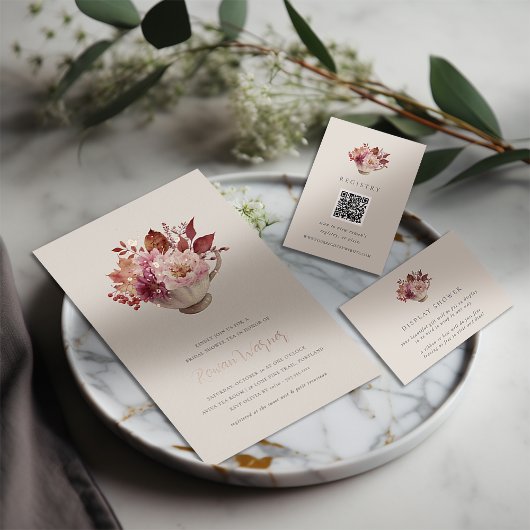 秋フローラティーカップ秋ブライダルディスプレイシャワー エンクロージャーカード