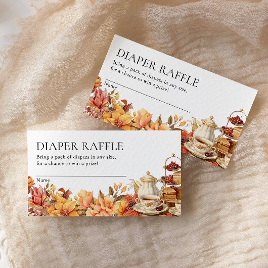 秋フローラティーパーティーベビーシャワーおむつラッフル エンクロージャーカード