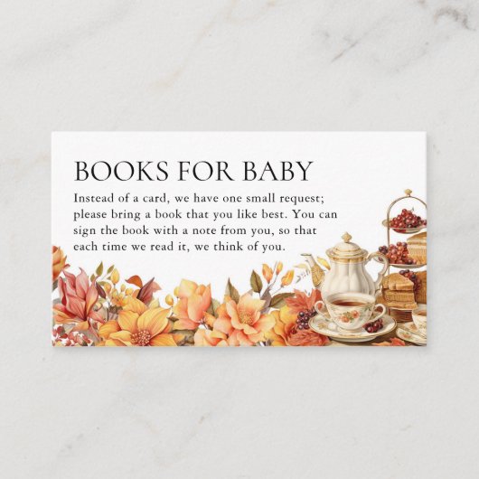 秋フローラティーパーティーベビーシャワーブックベビー エンクロージャーカード (正面)