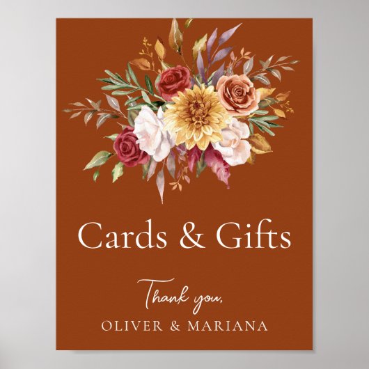 秋フローラテラコッタウェディングカード&ギフトサイン ポスター (正面)
