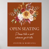 秋フローラテラコッタ結婚のオープンシーティングサイン ポスター (正面)