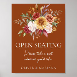 秋フローラテラコッタ結婚のオープンシーティングサイン ポスター
