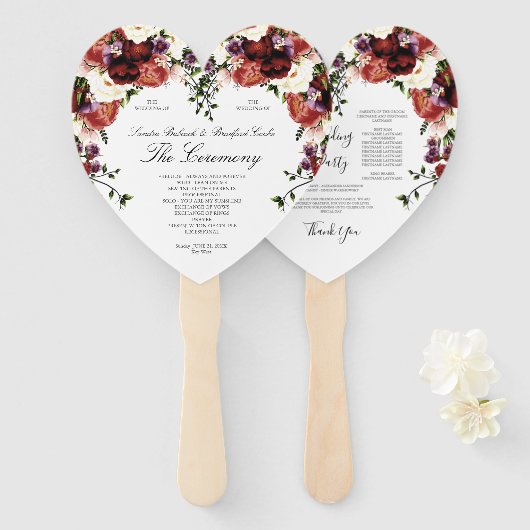 秋フローラネイビーテラコッタクリームブルガンディーパープル ハンドファン (正面&裏面)