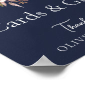 秋フローラネイビーブルーウェディングカード&ギフトサイン ポスター (角)