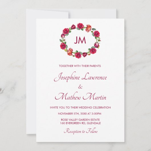 秋フローラバラリースモノグラム結婚ズ 招待状 (正面)