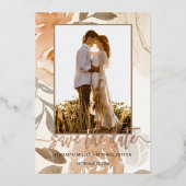 秋フローラバラ結婚式日付金ゴールドの保存 箔招待状 (正面)