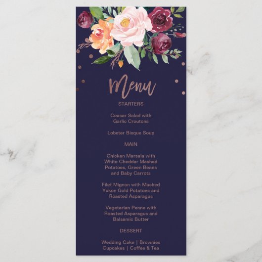 秋フローラバラ金ゴールドディナーメニューカード メニュー (正面)