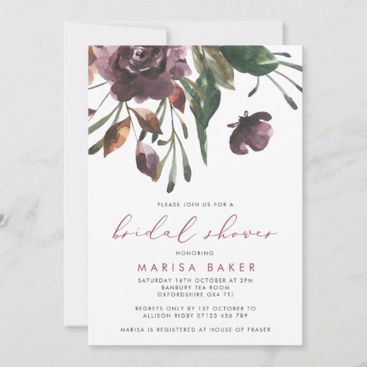 秋フローラバーストエレガントブライダルシャワー 招待状 (正面)