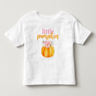 秋フローラパンプキンガールズ誕生日ピンク&オレンジ トドラーTシャツ
