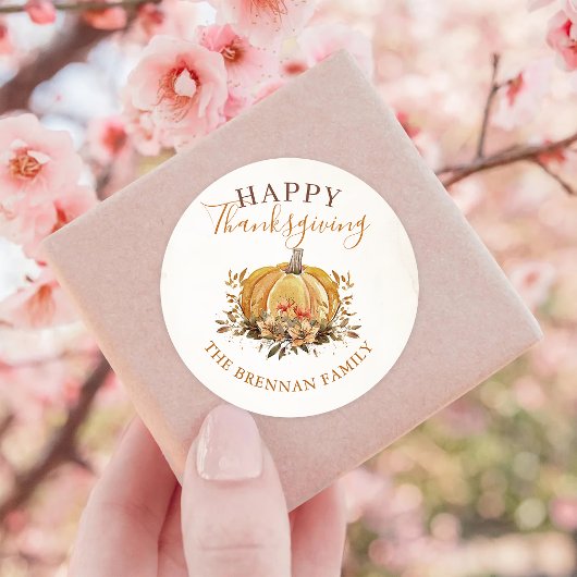 秋フローラパンプキンサンクスギビング ラウンドシール