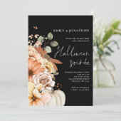 秋フローラパンプキンスクリプトハローウィンパーティブラック 招待状 (スタンド正面)