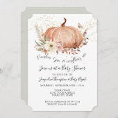 秋フローラパンプキンセージ緑の金ゴールドベビーシャワー 招待状 (正面/裏面)