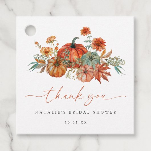 秋フローラパンプキンブライダルシャワー フェイバータグ (正面)