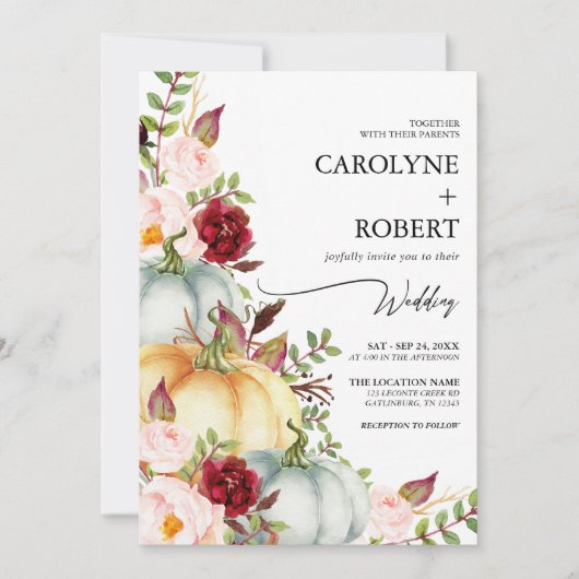 秋フローラパンプキン結婚式招待状 招待状 (正面)