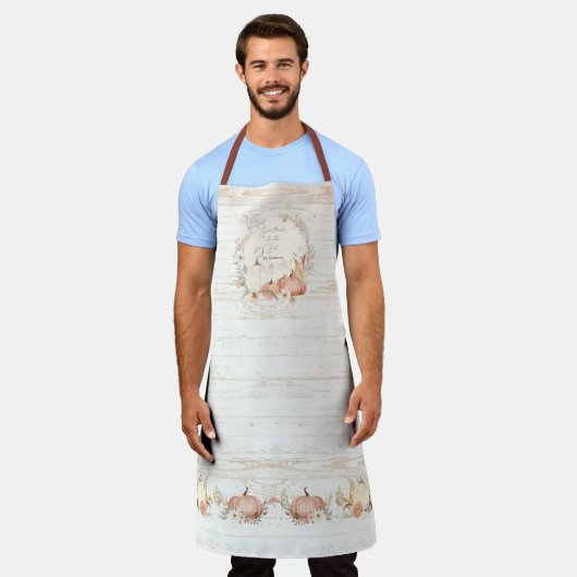 秋フローラパンプキ与えン感謝していの主の名前 エプロン (着用した状態)