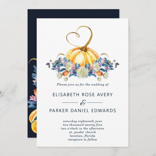 秋フローラパンプキ結婚ン 招待状 (正面/裏面)