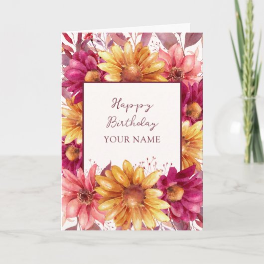 秋フローラパーソナライズされた誕生日 カード (正面)