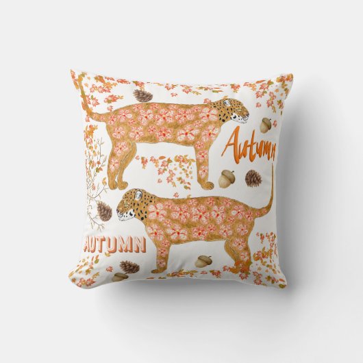 秋フローラヒョウ装飾用クッション クッション (正面)