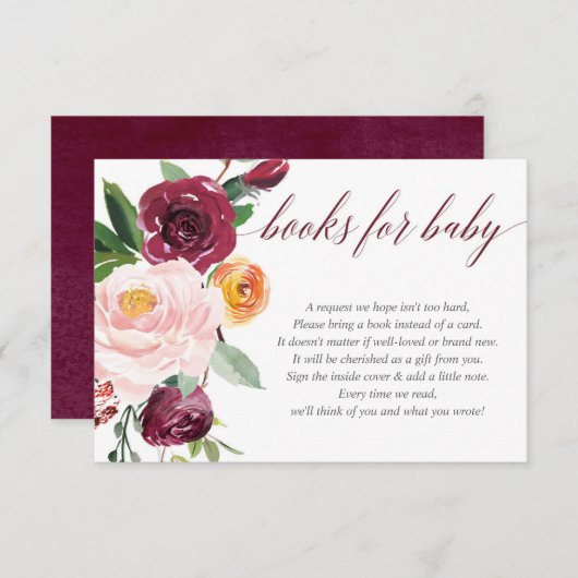 秋フローラピンクバーガンディ赤ちゃんシャワーブックリクエスト エンクロージャーカード (正面/裏面)