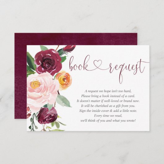 秋フローラピンクバーガンディ赤ちゃんシャワーブックリクエスト エンクロージャーカード (正面/裏面)