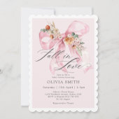 秋フローラピンクボウ秋インラブベビーシャワー 招待状 (正面)