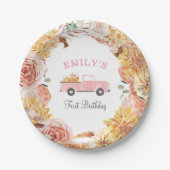 秋フローラピンクリトルカボキンガール誕生日 ペーパープレート (正面)