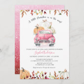 秋フローラピンクリトルパンプキンガールベビーシャワー 招待状 (正面/裏面)