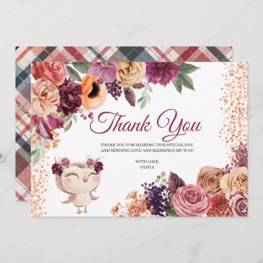 秋フローラフクロウサンキューカード サンキューカード (正面/裏面)