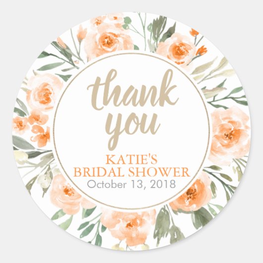 秋フローラブライダルシャワーサンキューステッカー ラウンドシール (正面)