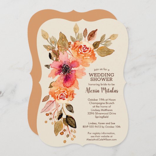 秋フローラブライダルシャワー招待状 (正面/裏面)