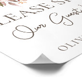 秋フローラブラウン結婚オンホワイトのゲストブックサイン ポスター (角)