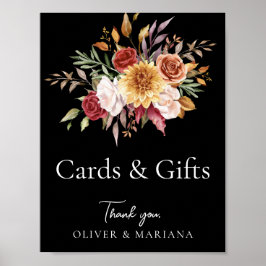 秋フローラブラックウェディングカード&ギフトサイン ポスター