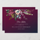 秋フローラブルガンディウォッシュビーミーメイド・オブ・オーナー(花嫁付き添い人) 招待状 (正面/裏面)
