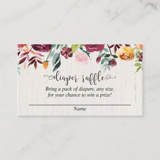 秋フローラブルゴーニュ水色おむつラッフルカード エンクロージャーカード (正面)