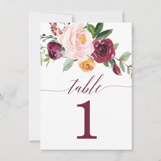 秋フローラブルゴーニュ赤面ピンクテーブル番号 招待状 (正面)