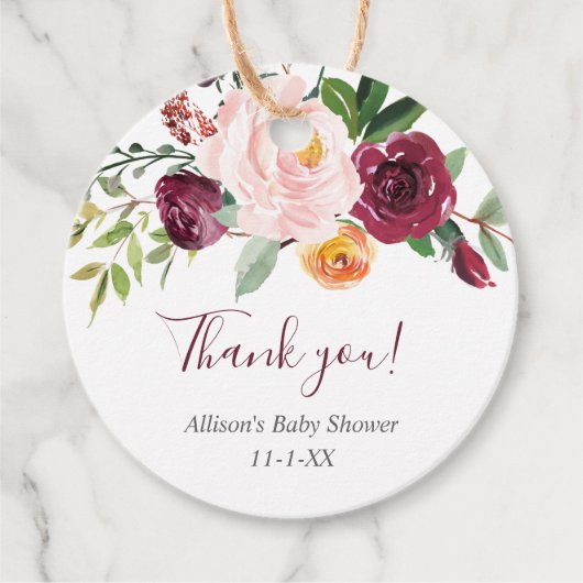 秋フローラブルゴーニュ赤面ピンク秋メッセージカード フェイバータグ (正面)