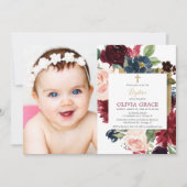 秋フローラブルゴーニュ赤面金ゴールド女の子バプテスマ写真 招待状 (正面)