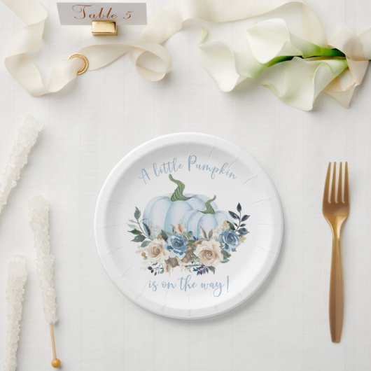 秋フローラブルーパンプキンボーイベビーシャワー ペーパープレート (ウェディング)