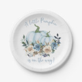 秋フローラブルーパンプキンボーイベビーシャワー ペーパープレート (正面)