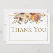 秋フローラブーケと金ゴールド結婚の サンキューカード (正面)