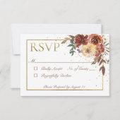 秋フローラブーケと金ゴールド 出欠カード (正面)