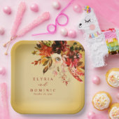 秋フローラブーケエレガント金ゴールドウォッ結婚シュ ペーパープレート (パーティー)