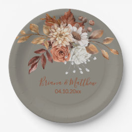 秋フローラブーケグレ結婚イの紙プレート ペーパープレート